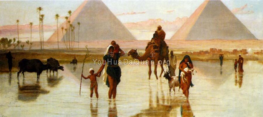 Arabs Crossing A Flooded Field By The Pyramids - 弗雷德里克·古德尔